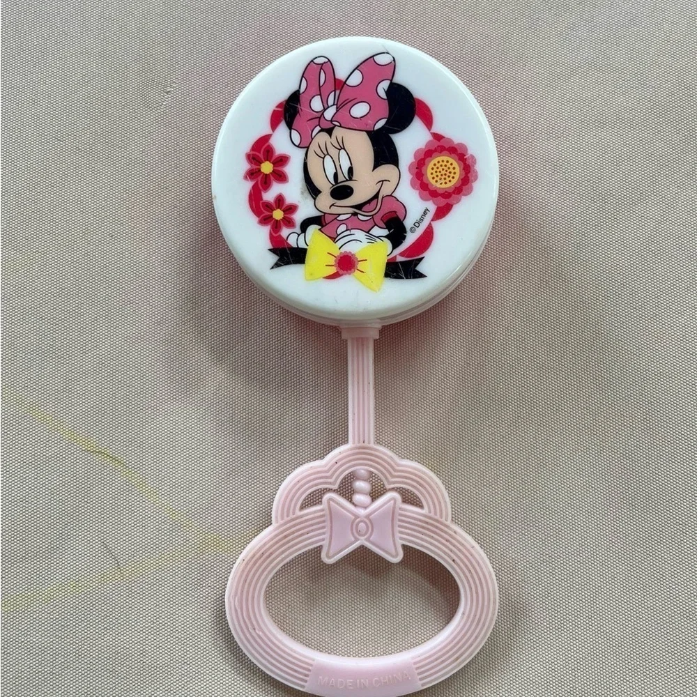 Disney Minnie Mouse Pink and Yellow Baby Rattle - Vintage Design